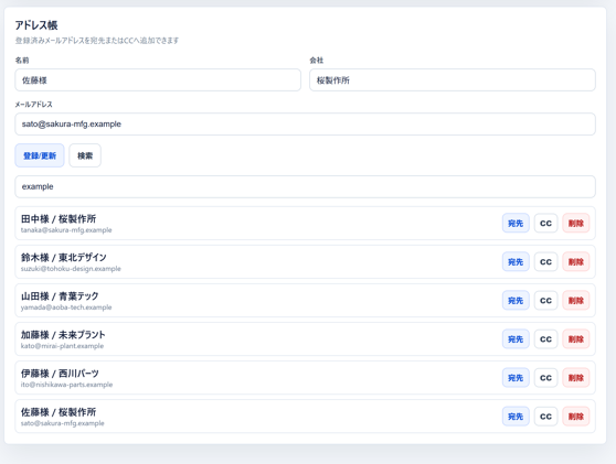 LWJ Secure Shareのアドレス帳管理画面